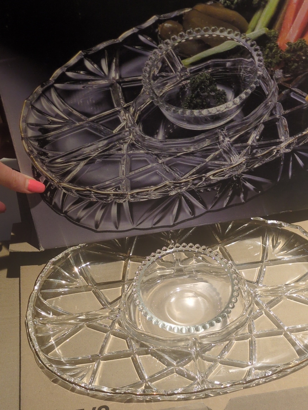 Mikasa Clear Cut-Glass Divided Serving Platter with Center Dip